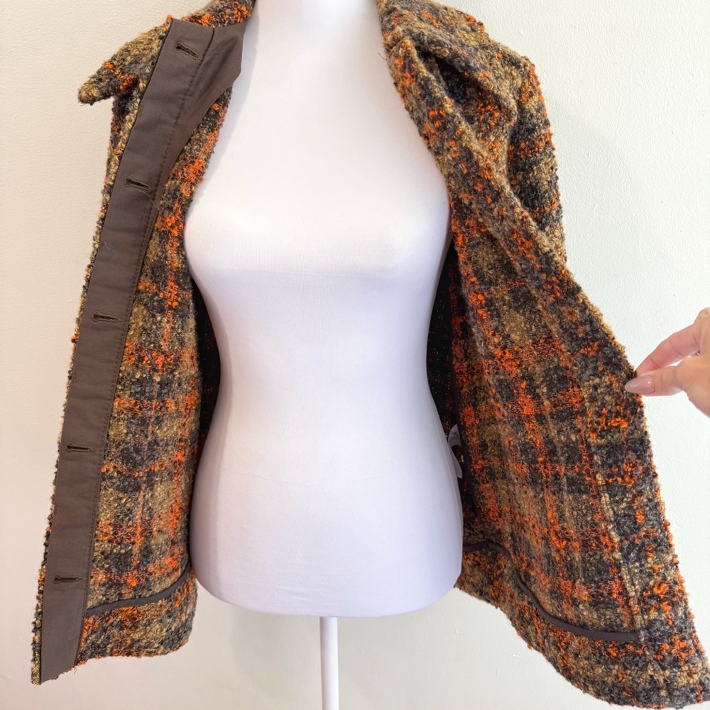 RODEBJER BROWN ORANGE GRAY PLAID COLLARED BUTTON UP BOEL BOUCLE TWEED JACKET - Picture 8 of 17